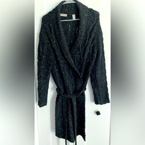 Kate Hill Wool Sweater Cardigan Black Speckled |Size Medium